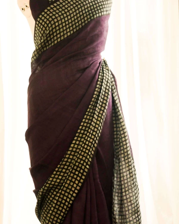 Pure Handloom Burgundy Linen Saree
