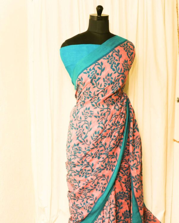 Pure-Handloom-Peach-with-Skyblue-Linen-Silk-Saree-3-_1 Pure Handloom Peach with Skyblue Linen Saree