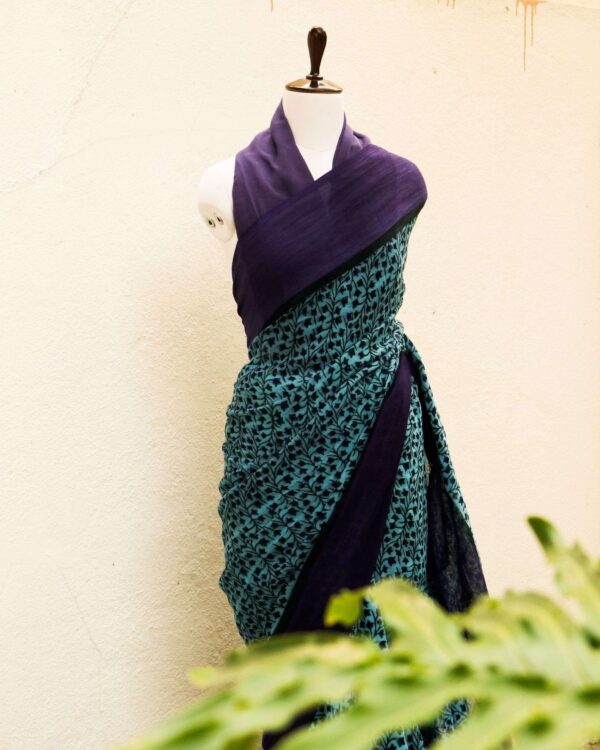 Pure-Handloom-Sky-Blue-with-Violet-Linen-Silk-Saree-1 Pure Handloom Sky Blue with Violet Linen Saree