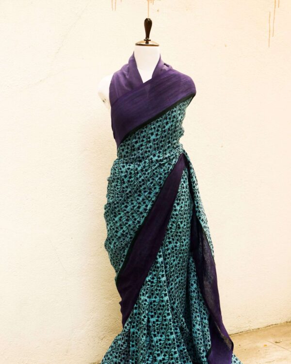 Pure-Handloom-Sky-Blue-with-Violet-Linen-Silk-Saree-3 Pure Handloom Sky Blue with Violet Linen Saree