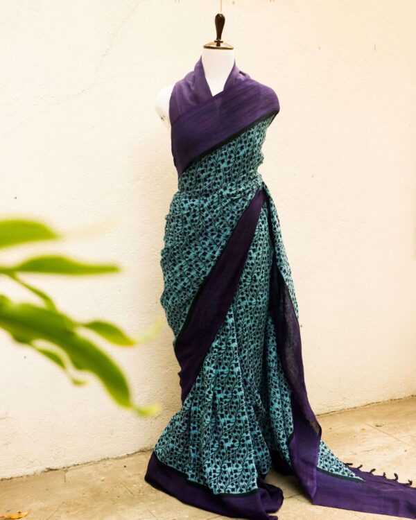 Pure-Handloom-Sky-Blue-with-Violet-Linen-Silk-Saree-4 Pure Handloom Sky Blue with Violet Linen Saree