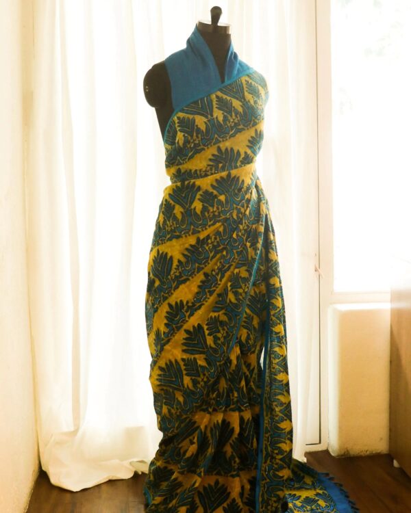 Pure-Handloom-Yellow-with-Blue-Linen-Silk-Saree-1_jpg Pure Handloom Yellow with Blue Linen Saree