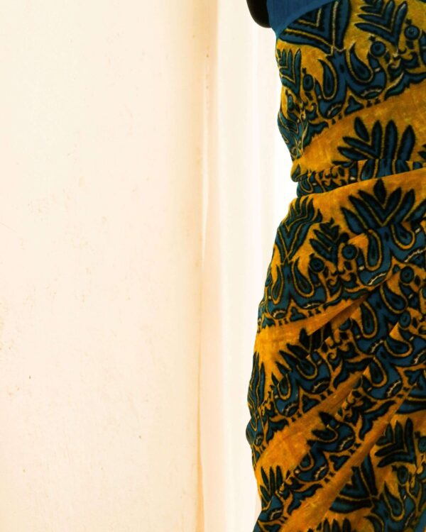 Pure-Handloom-Yellow-with-Blue-Linen-Silk-Saree-3 Pure Handloom Yellow with Blue Linen Saree