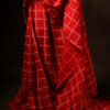 Red_with_white_checked_Kota_Cotton_Saree_2 Red with white checked Kota Cotton Saree, Bottom side close up