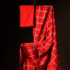 Red_with_white_checked_Kota_Cotton_Saree_3 Red with white checked Kota Cotton Saree, close up