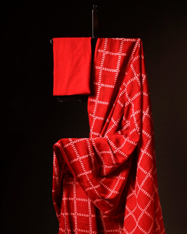 Red_with_white_checked_Kota_Cotton_Saree_3 Red with white checked Kota Cotton Saree, close up