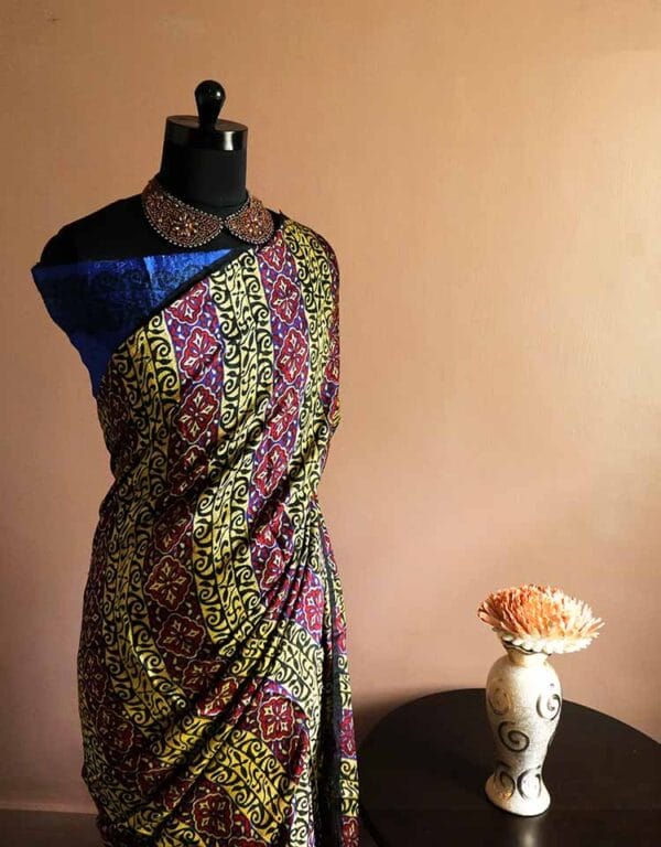 dfh-3 Casual Hand Block Printed Pure Desi Tussar Silk Saree