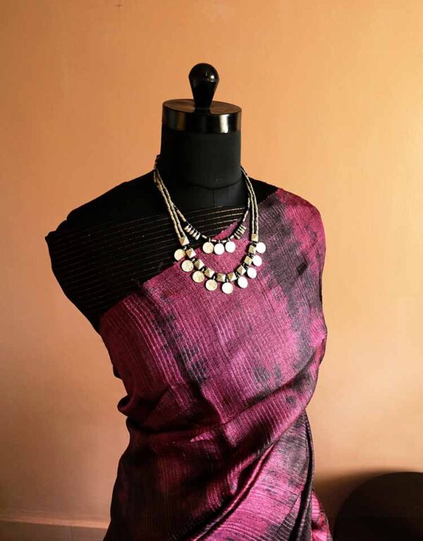 dgftjxj-3 Pure Handloom Tie and Dyed Line Tussar Silk Saree