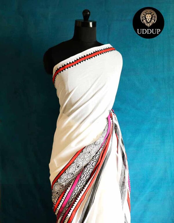 dyhsxedy-2 White Hand Block Printed Pure Mul Cotton Saree