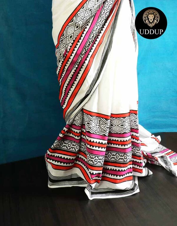 dyhsxedy-3 White Hand Block Printed Pure Mul Cotton Saree