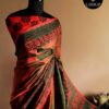 eazrhyz-2 Pure Handloom Emerald Green and Orange Silk Cotton Saree
