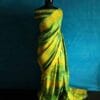 edfhzdrsh-2 Pure Hand Block Pigment Printed olive green Linen Saree