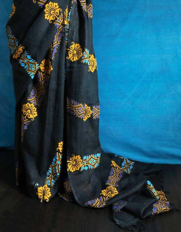 frgjsrylsyr-1 Pure Hand Block Printed Linen Saree