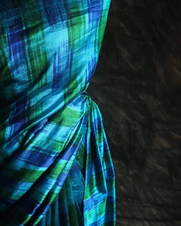 ftyujk-3 Pure Designer Raw Silk hand dyed saree