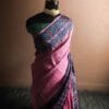 fyjk-1 Handloom Hand Block Printed Pink Tussar Silk Saree