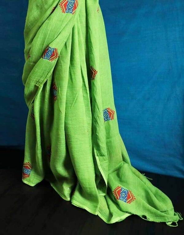 gjhkkgc-1 Hand Block Pigment Printed Pure Linen Saree