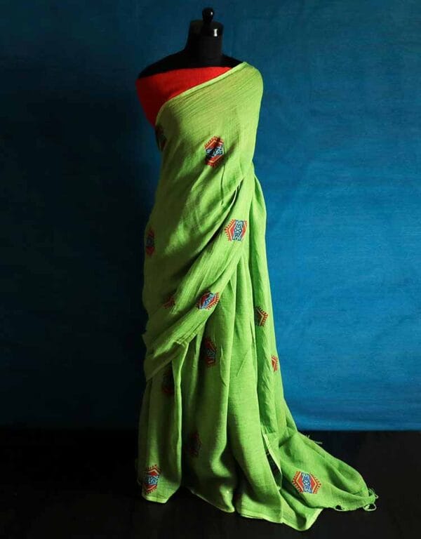 gjhkkgc-2 Hand Block Pigment Printed Pure Linen Saree