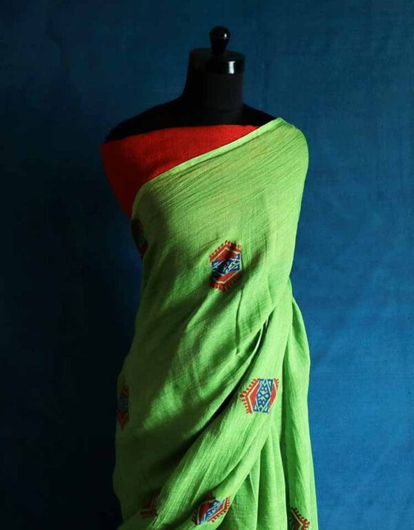 gjhkkgc-3 Hand Block Pigment Printed Pure Linen Saree