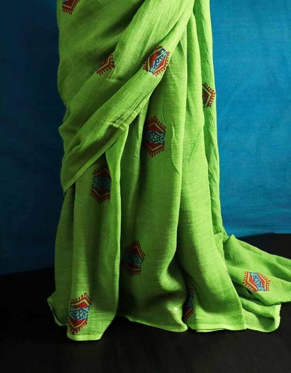 gjhkkgc-4 Hand Block Pigment Printed Pure Linen Saree