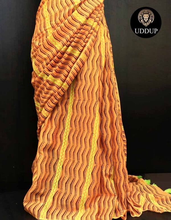 kizede-3 Orange Hand Block Printed Mul Cotton Saree