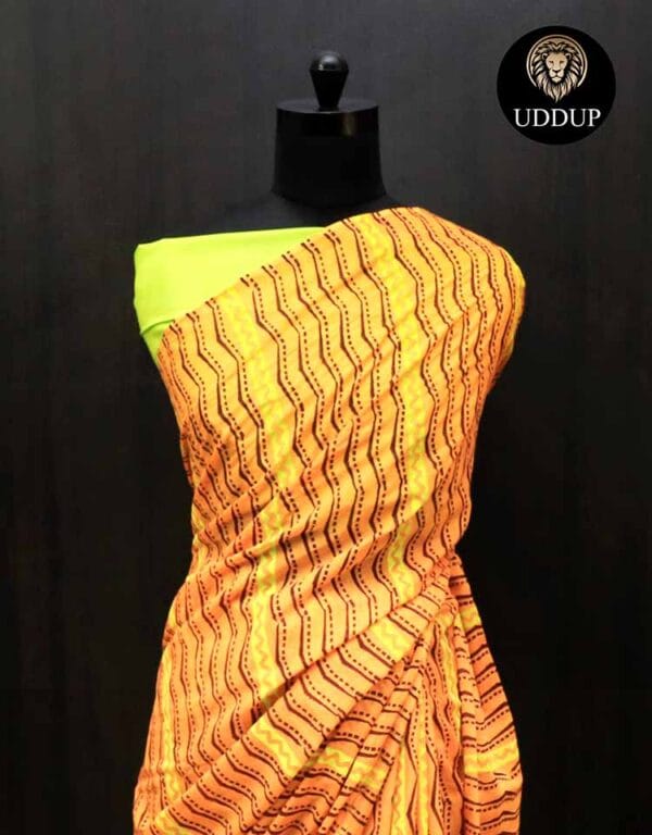kizede-5 Orange Hand Block Printed Mul Cotton Saree