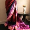 rdytjudr-1 Pure Hand Block Printed Magenta with Black Duppion Silk Sarees