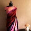 rdytjudr-3 Pure Hand Block Printed Magenta with Black Duppion Silk Sarees