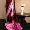 rdytjudr-4 Pure Hand Block Printed Magenta with Black Duppion Silk Sarees