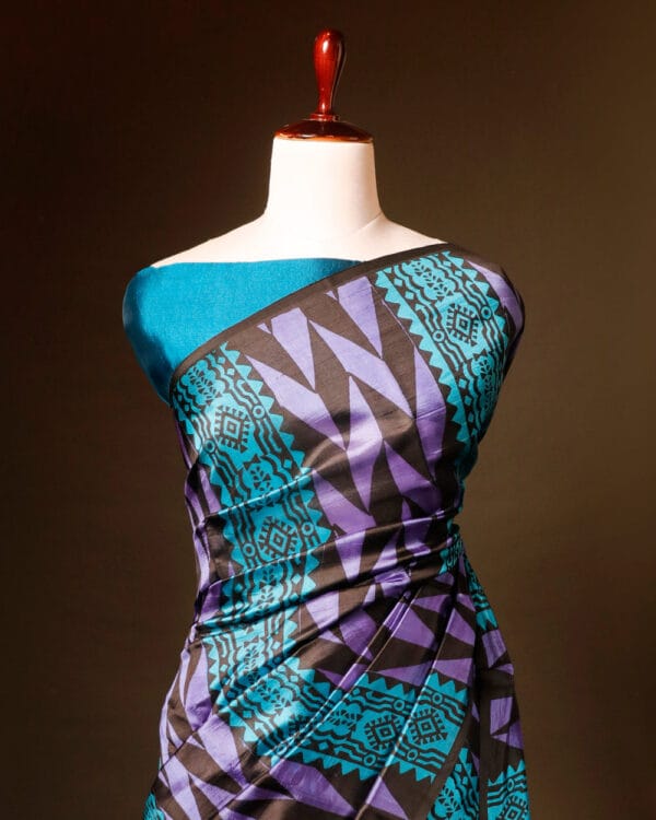 rn-image_picker_lib_temp_0b20bf03-10c6-4e87-b8a2-9ad7e2e466ce Pure Hand block Printed Blue and Black Raw Silk saree