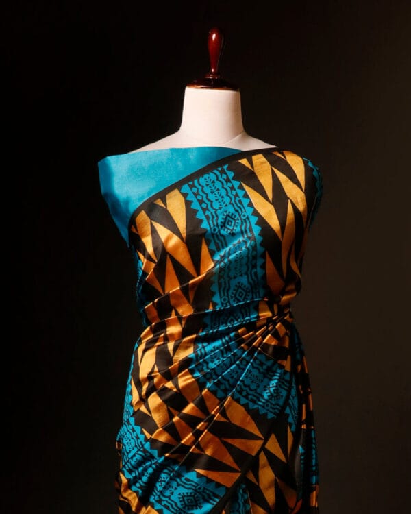rn-image_picker_lib_temp_148571b6-b5f7-4cd9-8020-3798450e6bf0 Pure Hand block Printed Blue and yellow Raw Silk saree