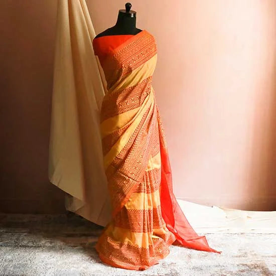 rn-image_picker_lib_temp_26cdec8b-9778-49cc-89e3-53a2c8f4b67f Pure Handloom Yellow Silk Cotton Saree