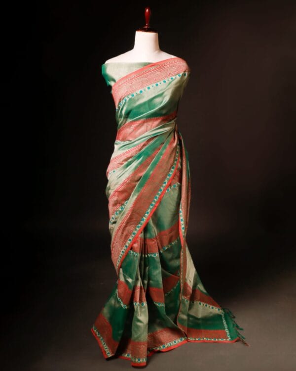 Light Green and orange Color Silk Cotton Saree