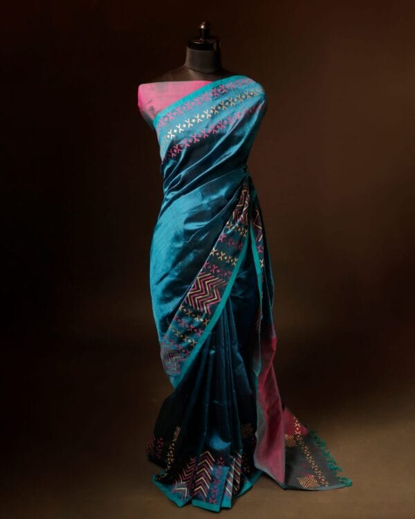 rn-image_picker_lib_temp_3349e4de-d452-4751-b292-f8e93e2db3fc Pure Blue and pink color Silk Cotton Saree