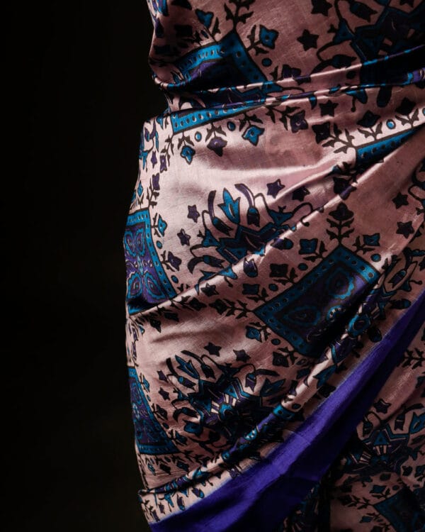 rn-image_picker_lib_temp_358df4e2-e1e6-4a07-a9db-2ce947753ba2 Pure Hand block Printed Dark Blue Raw Silk saree