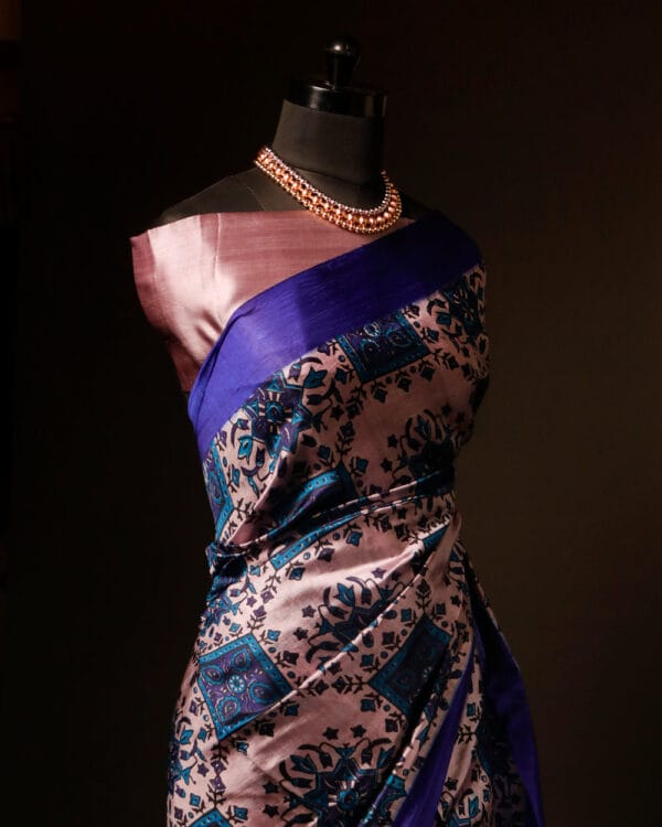 rn-image_picker_lib_temp_57e056d8-26ad-444c-a3e0-1570ad435442 Pure Hand block Printed Dark Blue Raw Silk saree
