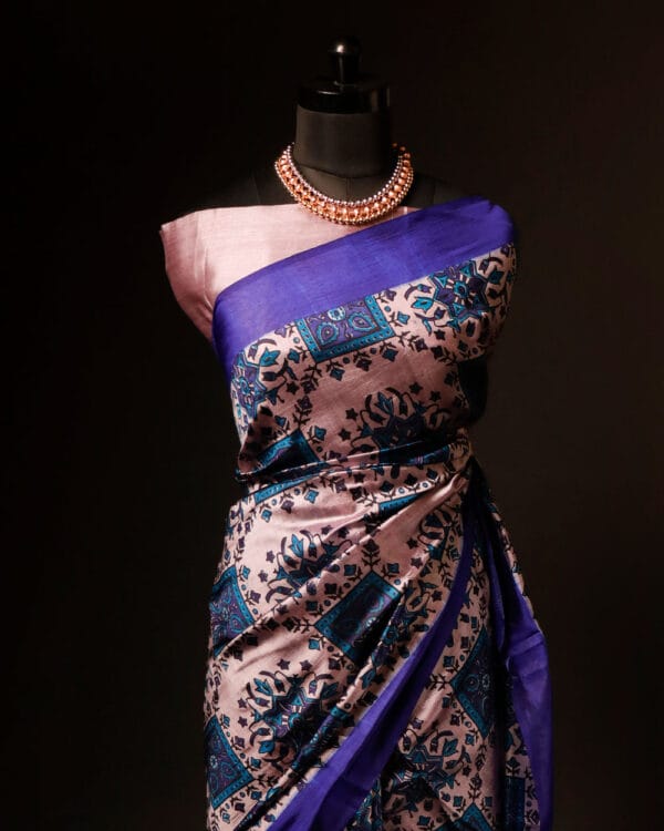 rn-image_picker_lib_temp_58fcaa98-286c-4b3e-8927-b7a95167c8d1 Pure Hand block Printed Dark Blue Raw Silk saree