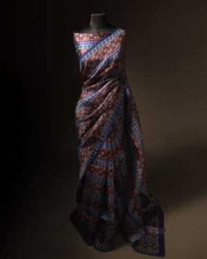 Pastel Palette Light Grey Multicolor Printed Pure Organza Silk Saree
