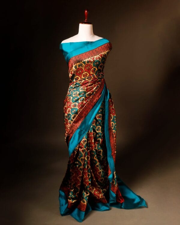 rn-image_picker_lib_temp_5f765f52-54e5-4661-bfec-252c47db8274 Pure Hand block Printed Floral khaki Raw Silk saree