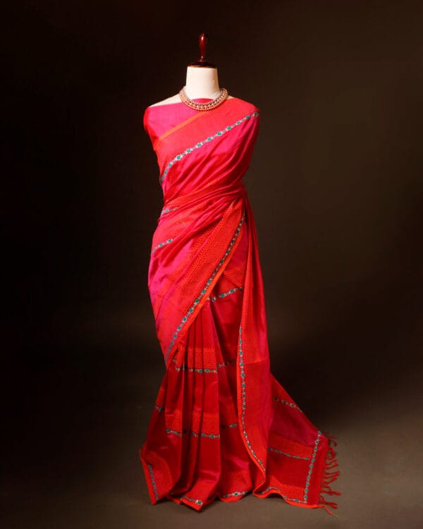 rn-image_picker_lib_temp_6ebc6406-178f-4124-ac7f-b0de55026919 Pinkish Red Silk Cotton Saree