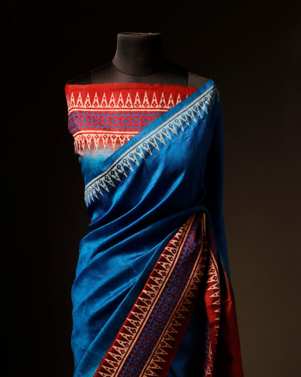 rn-image_picker_lib_temp_8600c806-4a5c-47ef-88be-aaa798b7d509 Tranquil Indigo Blue and Brown Pure Dupion Silk Saree