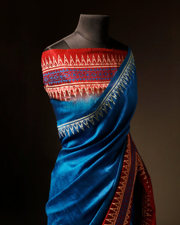 rn-image_picker_lib_temp_a9e9f607-2c24-468a-bac0-8eceee022e95 Tranquil Indigo Blue and Brown Pure Dupion Silk Saree