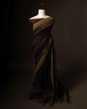 Dark brown color Silk Cotton Saree