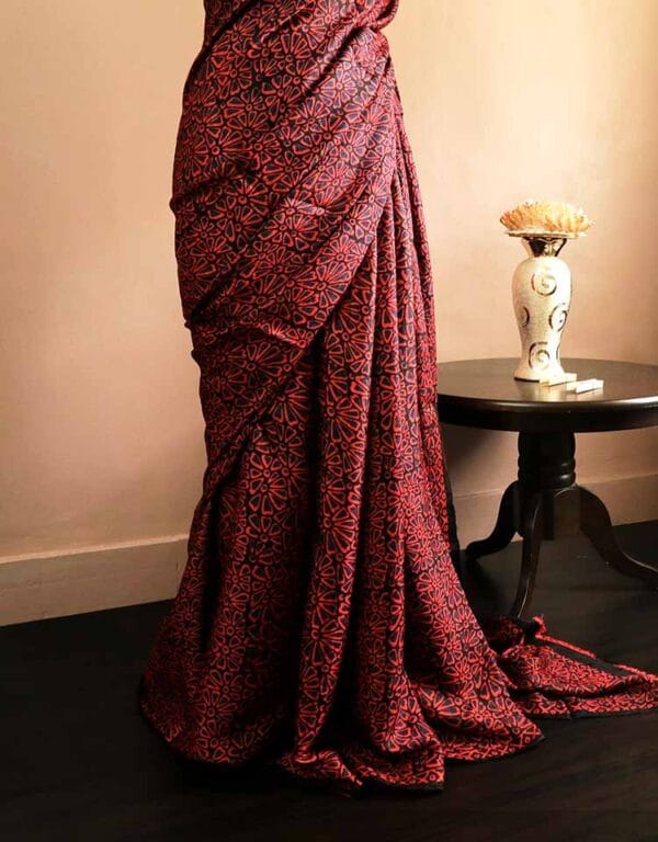rn-image_picker_lib_temp_bd6ed796-9971-4de8-9cc6-d00abdea8629 Pure Hand Block Printed Maroon Desi Tussar Silk Saree