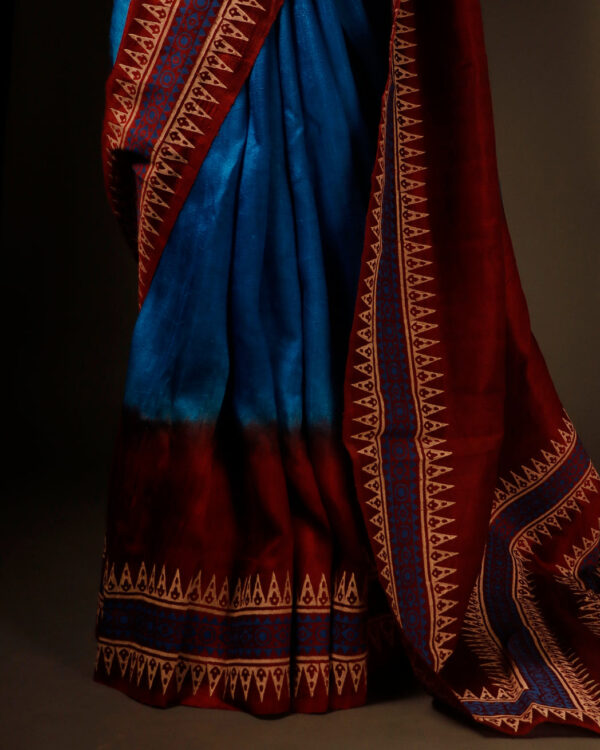 rn-image_picker_lib_temp_c30c51f9-32cf-4d8c-a396-8562a37f1e92 Tranquil Indigo Blue and Brown Pure Dupion Silk Saree