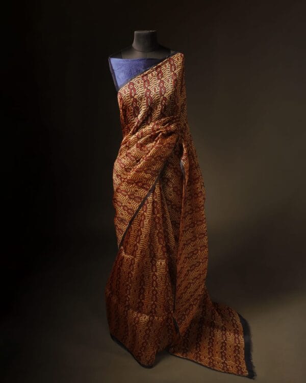 rn-image_picker_lib_temp_c545b84e-c84b-416a-9a45-6dfae6565c2d Apricot Dream Printed Pure Organza Silk Saree
