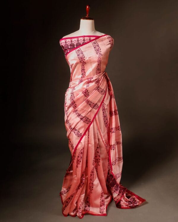 rn-image_picker_lib_temp_d42c8ccd-a51d-4a9d-af27-e7292f0c9e41 Pure Hand block Rose Pink Raw Silk saree