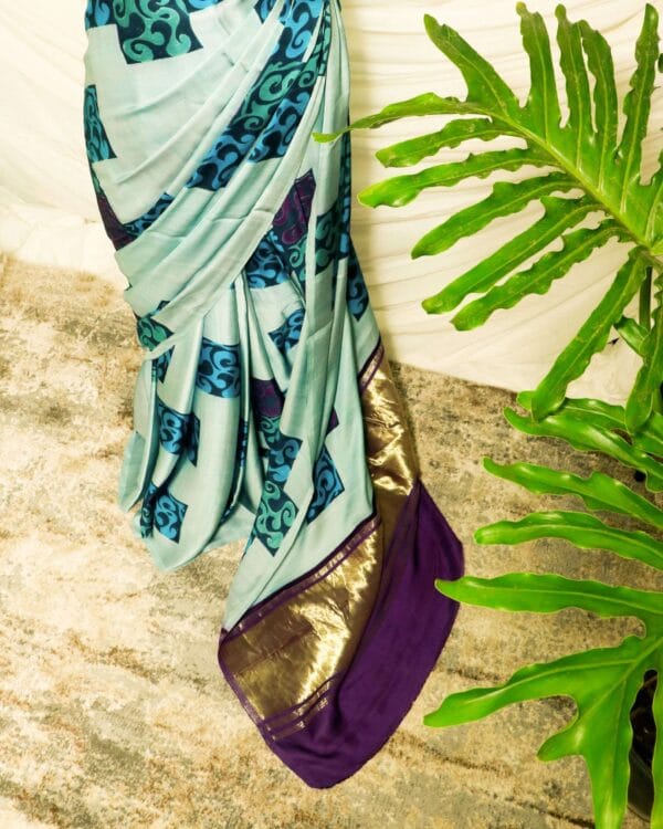 rn-image_picker_lib_temp_dad2db15-c714-4921-aa29-dc712bf032a8 Pure Hand-Printed light Pista green Modal Silk Saree