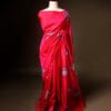 Pink with blue color Printed Silk Cotton Saree