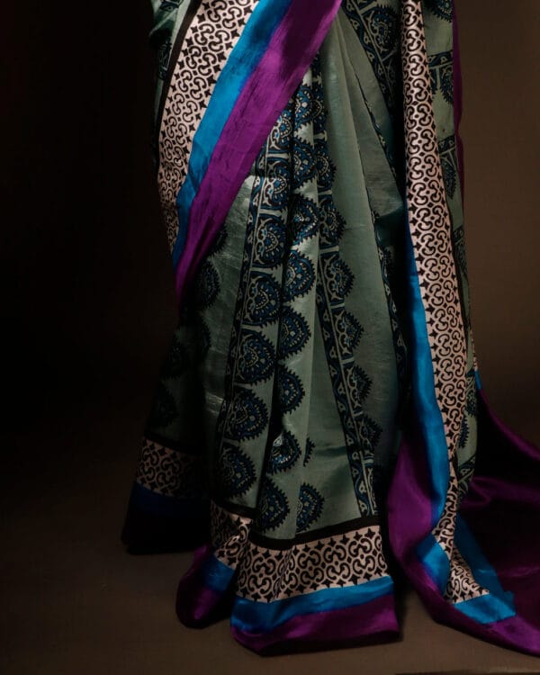 Pastel Light Green Multicolor Printed Pure Raw Silk Saree