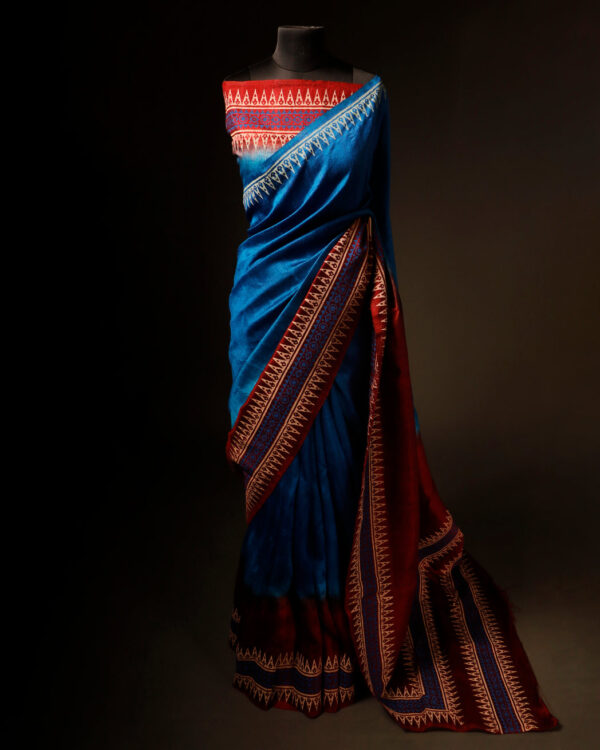 rn-image_picker_lib_temp_ee4a8f6f-06ac-4db0-be89-80833b425c00 Tranquil Indigo Blue and Brown Pure Dupion Silk Saree